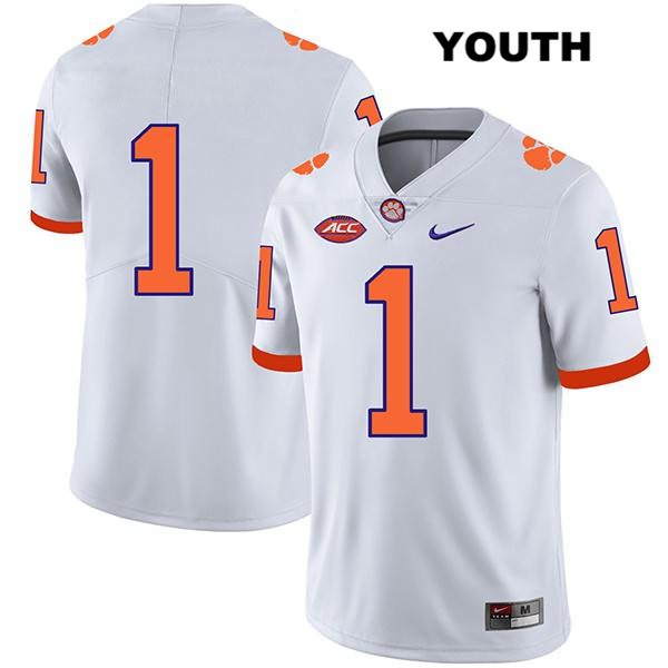 Youth Clemson Tigers #1 Derion Kendrick Stitched White Legend Authentic Nike No Name NCAA College Football Jersey KXK8146RS